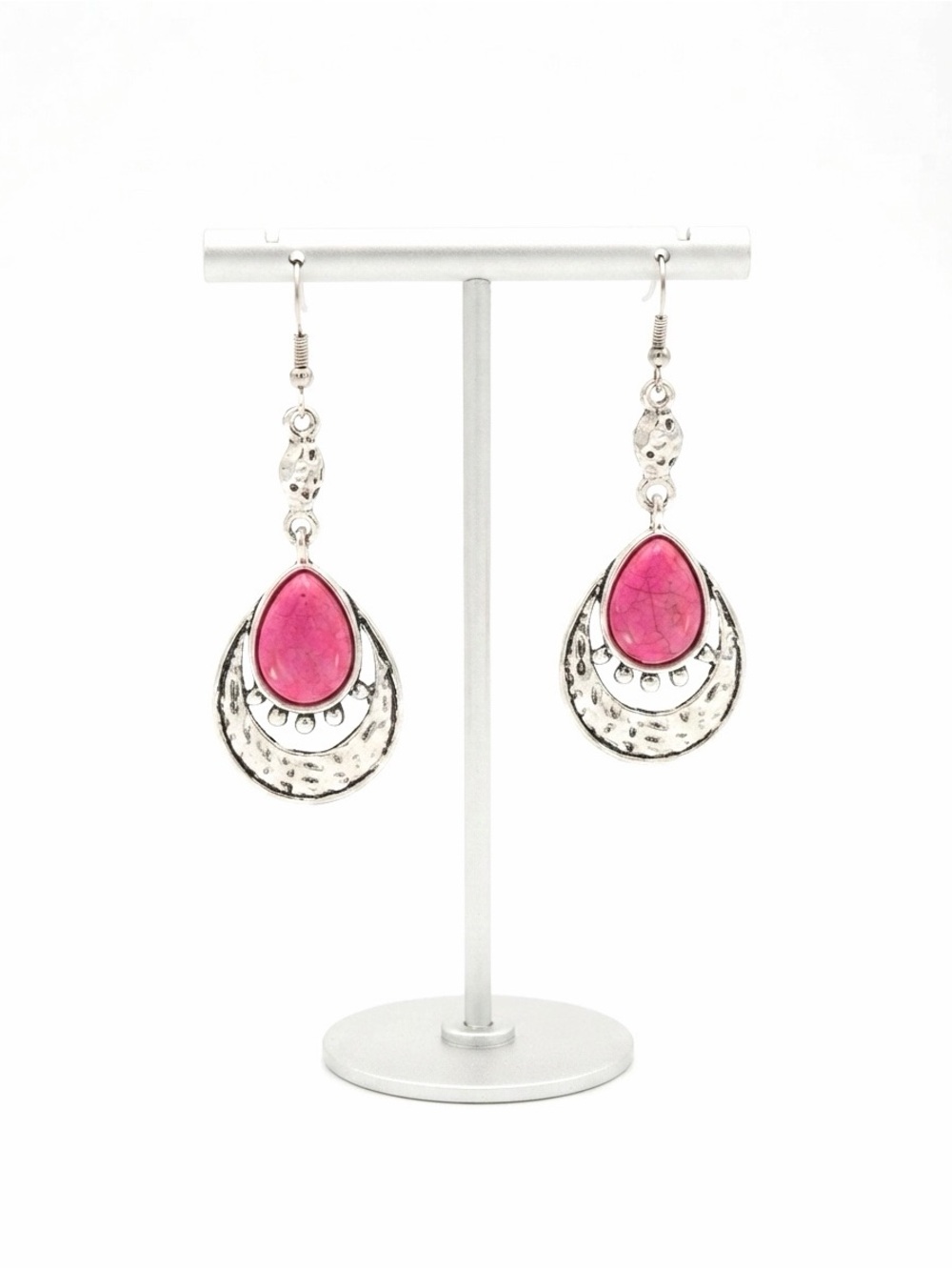 New S925 Hand Poured Sterling Silver Natural Hot Pink Turquoise Dangle Earrings